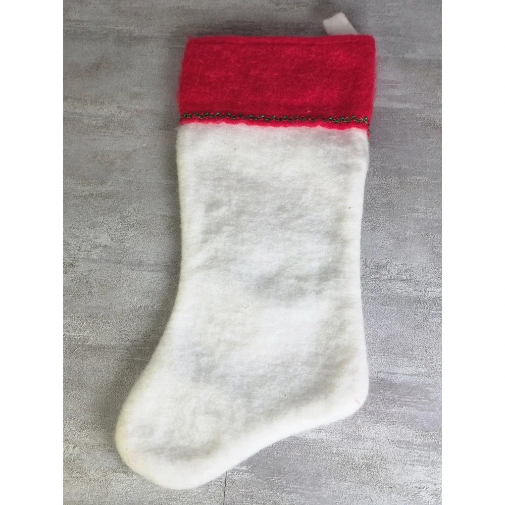 VTG White Red Felt Christmas Stocking Sing out with cheer the holidays are Here!